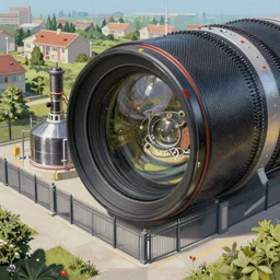 macro lens photograph of clean modern carbon capture facility inside a gated community, detailed textures, hyper realistic, vibrant colors, cinematic lighting, industrial art style, climate change, digital art painting by greg rutkowski, cinematic, concept art, 35mm grain filter, artstation