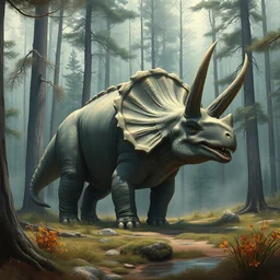 triceratops in prehistoric forest biome. highly detailed, digital painting, watercolor, soviet realism, engraving, artstation, concept art, smooth, sharp focus, vivid grunge, manga, illustration, unreal engine 5, 8 k, art by bilibin and kuvshinov and malevich and mucha
