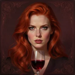 portrait of a auburn hair, female, teacher, red wine, in heightened detail, poised, intense emotion, detailed facial expression, 8 k, hyperrealistic, detailed surroundings, intricate, elegant, highly detailed, centered, digital painting, cgsociety, concept art, smooth, sharp focus, illustration, by ( ross tran ), wlop