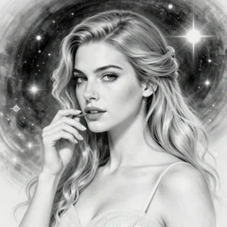 a sketch, ultra detailed, mystical, magic, universe, beautiful woman, similar to anne hathaway, surreal, in style of jean - michel basquiat, trending on artstation