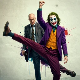 bilateral half split portrait, saul goodman, the joker, splatter paint