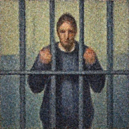 criminal in jail, behind bars, oil painting, by Greg Rutkowski