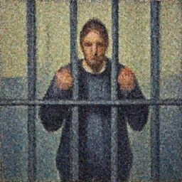 criminal in jail, behind bars, oil painting, by Greg Rutkowski