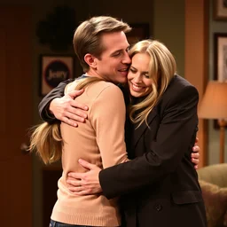 film still of joe biden hugging rachel green in the show friends