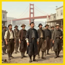 Chinese immigrants arriving to the port of San Francisco in 1863, National Geographic, historical artistic depiction, trending on artstation, digital art, by Greg Rutkowski