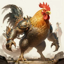 detailed concept art of a huge giant rooster monster dragon by cheng yi and luolin, artstation, artstationhd