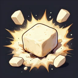 tofu being destroyed in pieces, explosion, digital drawing, trending on artstation