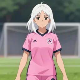 teenage hispanic girl who has shoulder length white hair wearing a pink soccer uniform, anime drawn by ilya kuvshinov