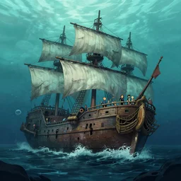 an abandoned pirate ship found underwater, digital art made by stanley artgerm lau, wlop, rossdraws, james jean, andrei riabovitchev, marc simonetti, yoshitaka amano, artstation, cgsociety
