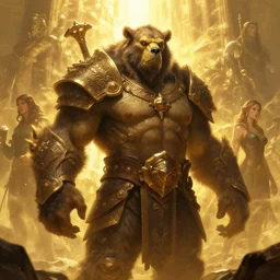 epic professional digital art of orc bear druid, radiant gold ambient light, painted,, heroic ', mythic, detailed, intricate, leesha hannigan, wayne haag, reyna rochin, ignacio fernandez rios, mark ryden, van herpen, best on artstation, cgsociety, epic, stunning, gorgeous, much wow, cinematic