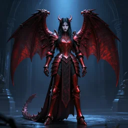 angel knight gothic girl in dark and red dragon armor. by gaston bussiere, by rembrandt, 1 6 6 7, artstation trending, blue light