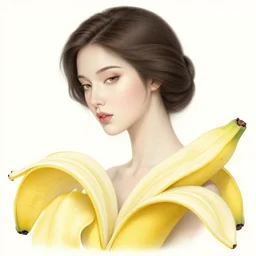 the portrait of an absurdly beautiful, graceful, and elegant woman made of bananas and petals, an ultrafine detailed illustration by kim jung gi, irakli nadar, rossdraws, intricate linework, bright colors, final fantasy, behance contest winner, angular, unreal engine 5 highly rendered, global illumination, radiant light, detailed and intricate environment
