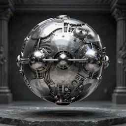 steel silver mechanical sphere floating in dark stone room, intricate, elegant, sharp focus, highly detailed, concept art, digital painting, giger, aleksi briclot, rutkowski, beksinski