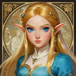 portrait of zelda, intricate, elegant, highly detailed, ray tracing, digital painting, artstation, concept art, smooth, sharp focus, illustration, art by artgerm and greg rutkowski and alphonse mucha, 8 k
