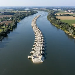 wide!! landscape photo of river in that follows the distinct shape of a human spine!!, drone photo, golden hour, lush green vegetation