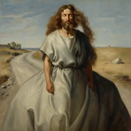 close - up portrait of blind man bartimaeus!!! walking on a desolate road painted by michaelangelo fantasy artwork, artstation