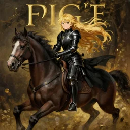 baroque oil painting japanese light novel cover illustration anime key visual full body action shot | young girl wearing black military crusader armour riding horse with long flowing blonde hair | rule of thirds golden ratio beautiful composition | lotr gapmoe kuudere moody lighting bokeh stunning highlights sharp contrast | trending pixiv fanbox | by greg rutkowski makoto shinkai takashi takeuchi studio ghibli