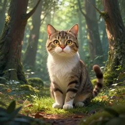 a cat in a forest, highly detailed, digital art, trending on artstation, backlighting, by kawacy, by wayne mclouglin, by don bluth, by ken sugimori, by louis wain, fan art