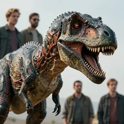 futuristic dinosaur, close up, quint buchholz, wlop, dan mumford, artgerm, liam brazier, peter mohrbacher, raw, featured on artstation, octane render, cinematic, rugged, intricate, 8 k