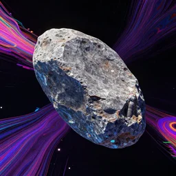 partially disintegrated stone drifting in outer space with a colorful trail, psychedelic art, vaporwave art, glitchcore art, detailed, 8 k, trending on artstation