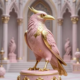dreamlike luxury gothic raven, pale pink and gold, art by artgerm, ilya kuvshinov, 8 k realistic, hyperdetailed, beautiful lighting, detailed background, depth of field, frostbite 3 engine, cryengine,