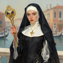 female character inspired by venice carnival and nun | | art by greg rutswork and lois van barlee