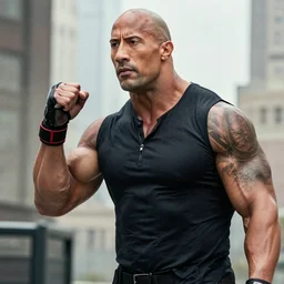 dwayne johnson fighting crime, detailed sharp photo