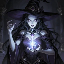 Gorgeous and beautiful grown up anime women as a evil witch with pale white skin casting a spell.open robotic eyes , artstation , 4K , Highly detailed , high quality , dramatic lighting , drawn by someone with a tincan  , elegant, highly detailed, centered, digital painting, artstation, concept art, artgerm, donato giancola, Joseph Christian Leyendecker, WLOP, Boris Vallejo, Artgerm