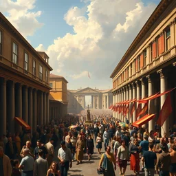 painting of roman market square by thomas cole, crowds of people, high detailed, beautiful, trending on artstation,
