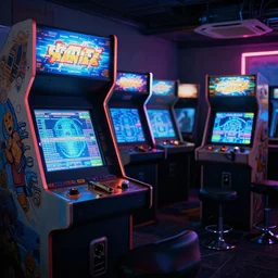 cinematic shot 8 0 s arcade, hyper realistic, mood lighting, highly detailed, super realistic, perfect lighting pixel sorting