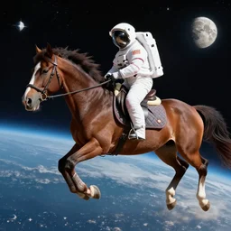 the horse is saddled with an astronaut and rides it into space