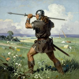 a beautiful picture of a barbarian in a field by Frank Frazetta, trending on Artstation