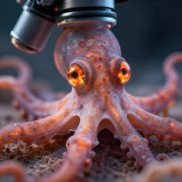 whimsical fiery cephalopod eyes, in a photorealistic electron microscope with shallow dof