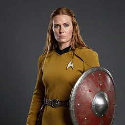 portrait of viking shield maiden in starfleet uniform, by greg ruthkowski