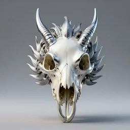dragon head, made of chrome, dragon skull, bone draped, 4 k resolution, 3 d render, centered