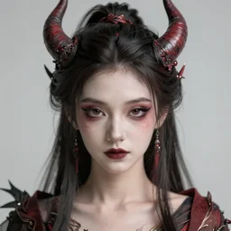 a demon girl, flawless symmetrical face, greg rutkowski, 8 k, shallow depth of field, intricate detail, concept art,