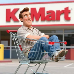 jim varney in a shopping cart outside of k - mart, 6 0 ’ s style cartoon cover by jean henri gaston giraud, comic book artist moebius, comic book arzach style