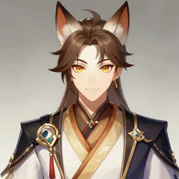 A handsome kitsune man with a human face, official Genshin Impact character concept, League of Legends official character concept, anime, by Artgerm and Sakimichan, professional character designer, trending on Artstation, highly detailed, cgsociety