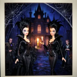 2 8 mm macro closeup old flash photo of a creepy seductive gothic disney whimsical elvira barbie dolls with black hair posing in a haunted mansion at night holding a candle, spider webs, guillermo del toro, hp lovecraft, wes anderson, lois van baarle, ilya kuvshinov, wes craven, greg rutkowski,