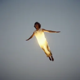realistic photo portrait of a document photograph of of glowing person flying in a grey sky 1 9 9 0, life magazine photo, natural colors, museum collection, kodak