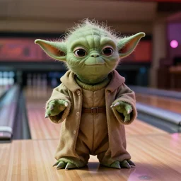 film still of yoda goes bowling in the new Star Wars movie, 4k