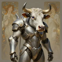 a anthropomorphic cyber cow wearing scifi armor, diffuse lighting, fantasy, intricate, elegant, highly detailed, lifelike, photorealistic, digital painting, artstation, illustration, concept art, smooth, sharp focus, art by john collier and albert aublet and krenz cushart and artem demura and alphonse mucha, nationale - geographic,