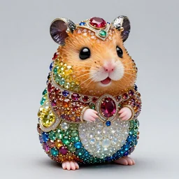 super cute hamster statue made of individual rainbow gems, full body portrait, made of large rainbow gems, huge ornate gemstones, ruby sapphire emerald opal onyx, artgerm, realistic, roger deakins, annie liebovitz, greg rutkowski, jewelry hamster