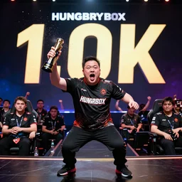 Hungrybox winning esports tournament and popping off, 8k resolution photography