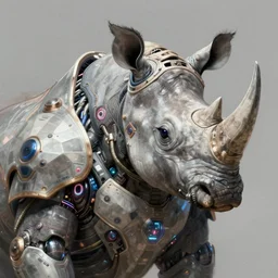 an anthropomorphic rhinoceros portrait wearing a sci fi armor, surrealism , scifi, intricate mecha armor, elegant, highly detailed cybernetic body armor, neon glowing eyes, digital painting, artstation, concept art, smooth, sharp focus, illustration, art by Artgerm and moebius and Peter Mohrbacher,