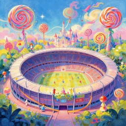 photo of stadium : 4 whimsical fairy wonderland vibrant colors candyland wonderland : 5 gouache swirls detailed, behance hd by jesper ejsing, by rhads, makoto shinkai and lois van baarle, ilya kuvshinov, rossdraws global illumination