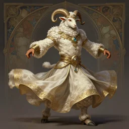 full body photograph of a male anthropomorphic sheep man fursona arabian dancer, deep focus, intricate, elegant, highly detailed, digital painting, artstation, concept art, matte, sharp focus, illustration, d & d, fantasy, hearthstone, art by artgerm and greg rutkowski and alphonse mucha