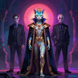 portrait of an elegant alien cat man king, straight on portrait, by artgerm, tom bagshaw, gerald brom, vaporwave colors, lo - fi colors, vaporwave, lo - fi, moody vibe, goth vibe, full body,
