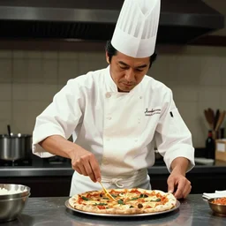 scene from Kagemusha, 1980, movie still, cinematic, a chef using magic to make a pizza, epic,