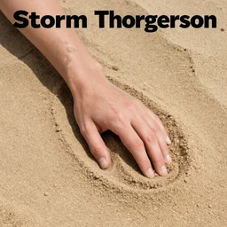 chrome hand emerging from sand, high angle view, surrealist album cover art by storm Thorgerson, 1978